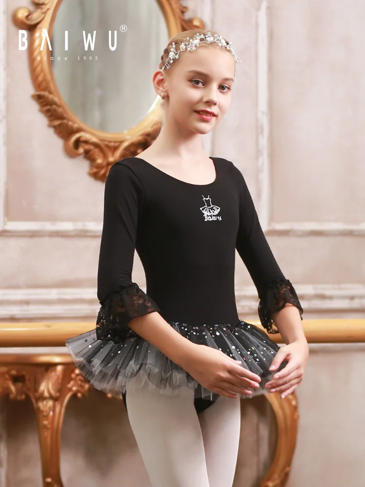 Traje de Práctica de Ballet para Niñas, Disfraz de Actuación con Falda, Material de Aodón, para Niñas Pequeñas