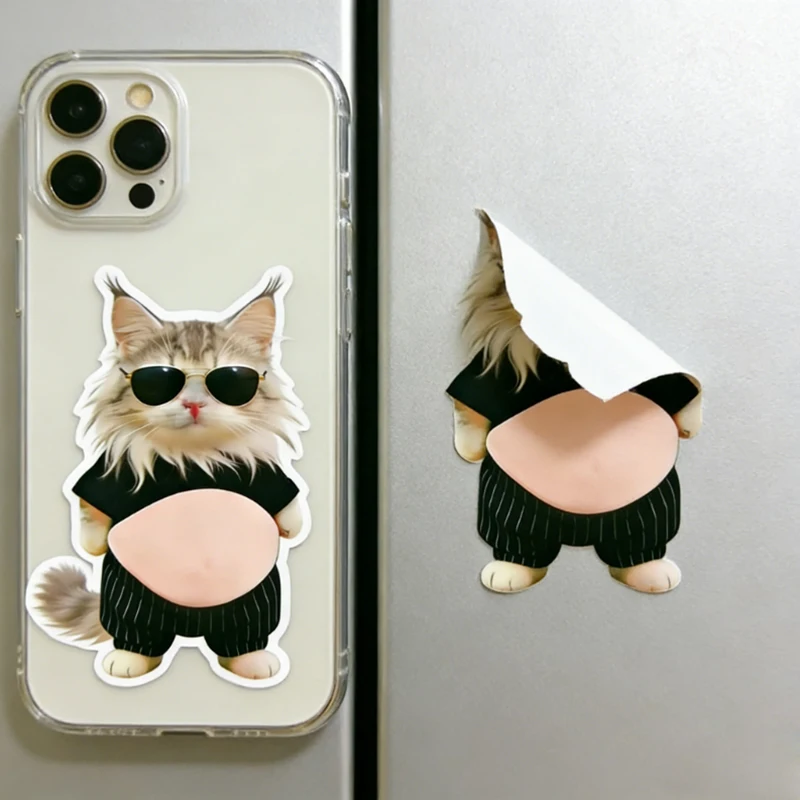 3D クール&スタイリッシュな猫の腹ステッカー ソフトシリコン素材 携帯電話ケース、車の装飾、家の装飾、誕生日パーティーの記念品に最適