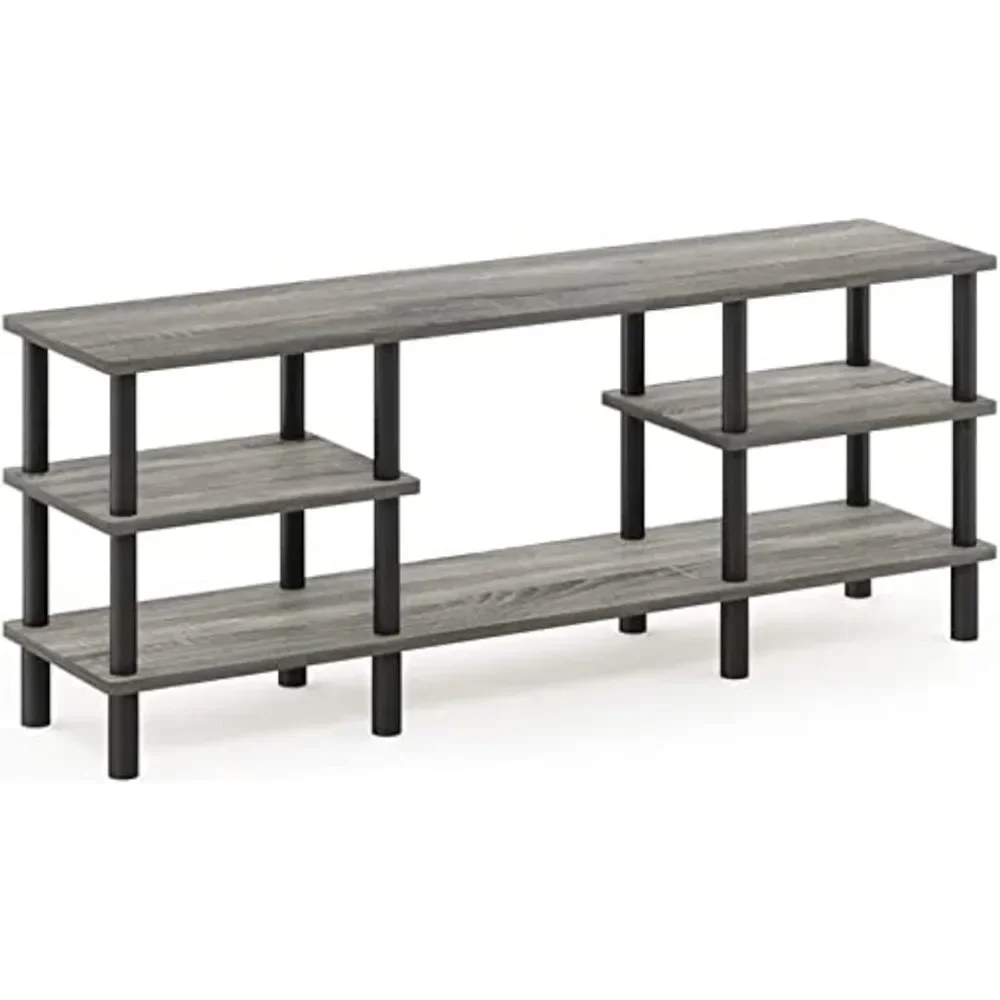 Modern Style French Oak Grey/Black 3-Tier Multipurpose Wide Shelf TV Stand, Turn-N-Tube