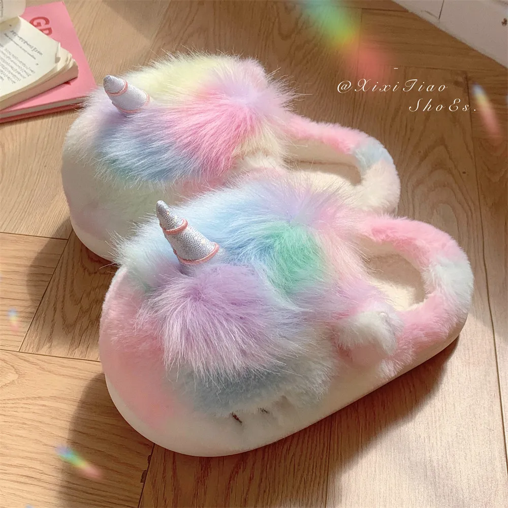 New Color Monster Women Winter Home Fashion Plus Velvet Cotton Slippers To Keep Warm And Comfortable Unicorn Cotton Slippers