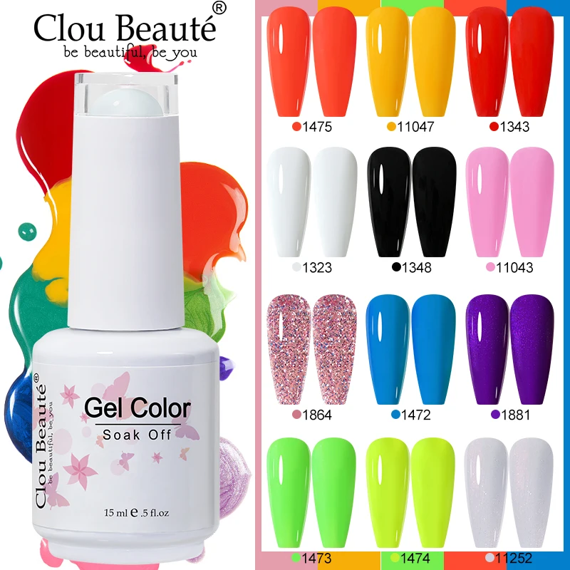 

Clou Beaute Gel Nail Polish Gel Colors 15ml Vernis Semi Permanent UV Light Cure Varnish Solid Nail Art Base Top Coat DIY at Home