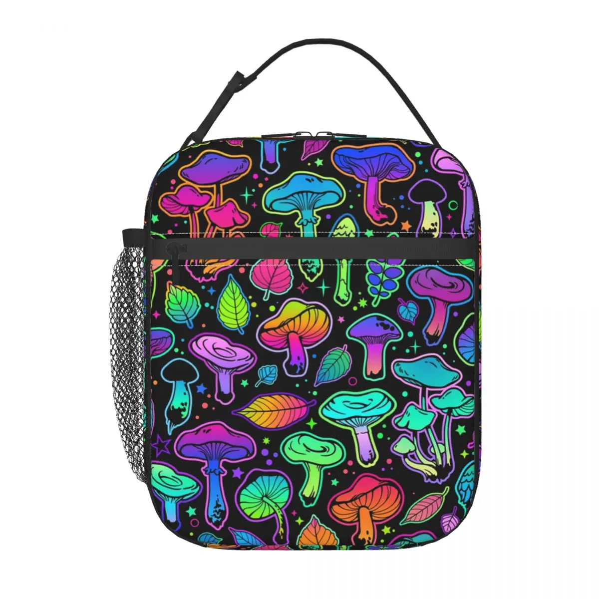 Psychedelic Magic Rainbow Mushrooms Resuable Lunch Box Women Waterproof Mysterious Boho Cooler Thermal Food Insulated Lunch Bag