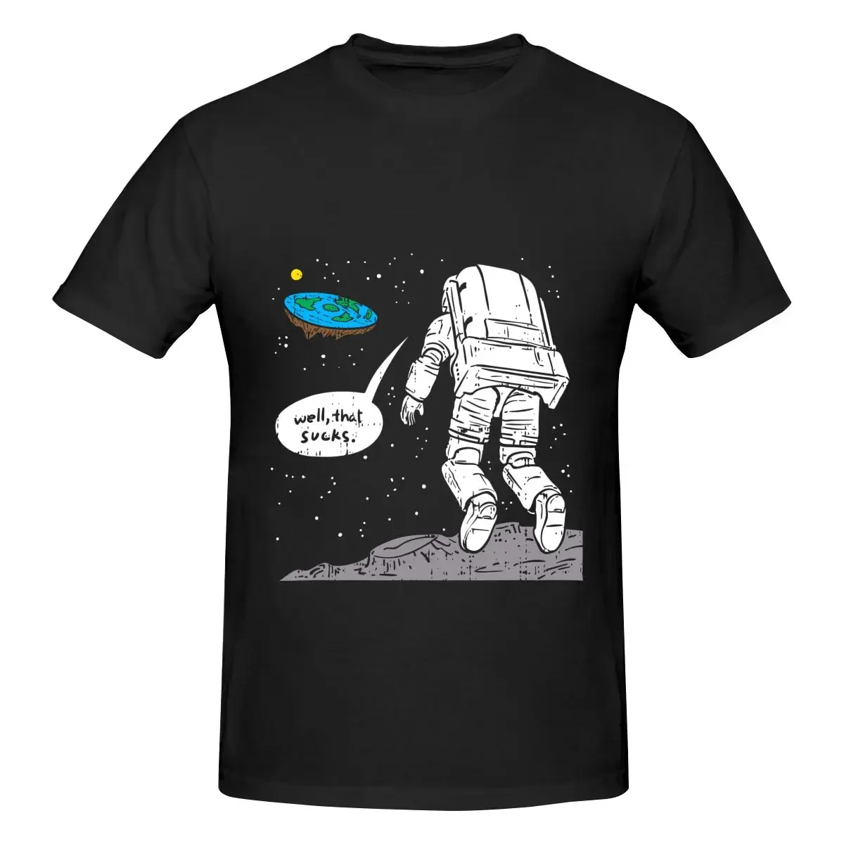 Men's T Shirt Funny Moon Landing Flat Earth That Sucks Space Short Sleeve Shirt Size S-6XL Cotton Soft