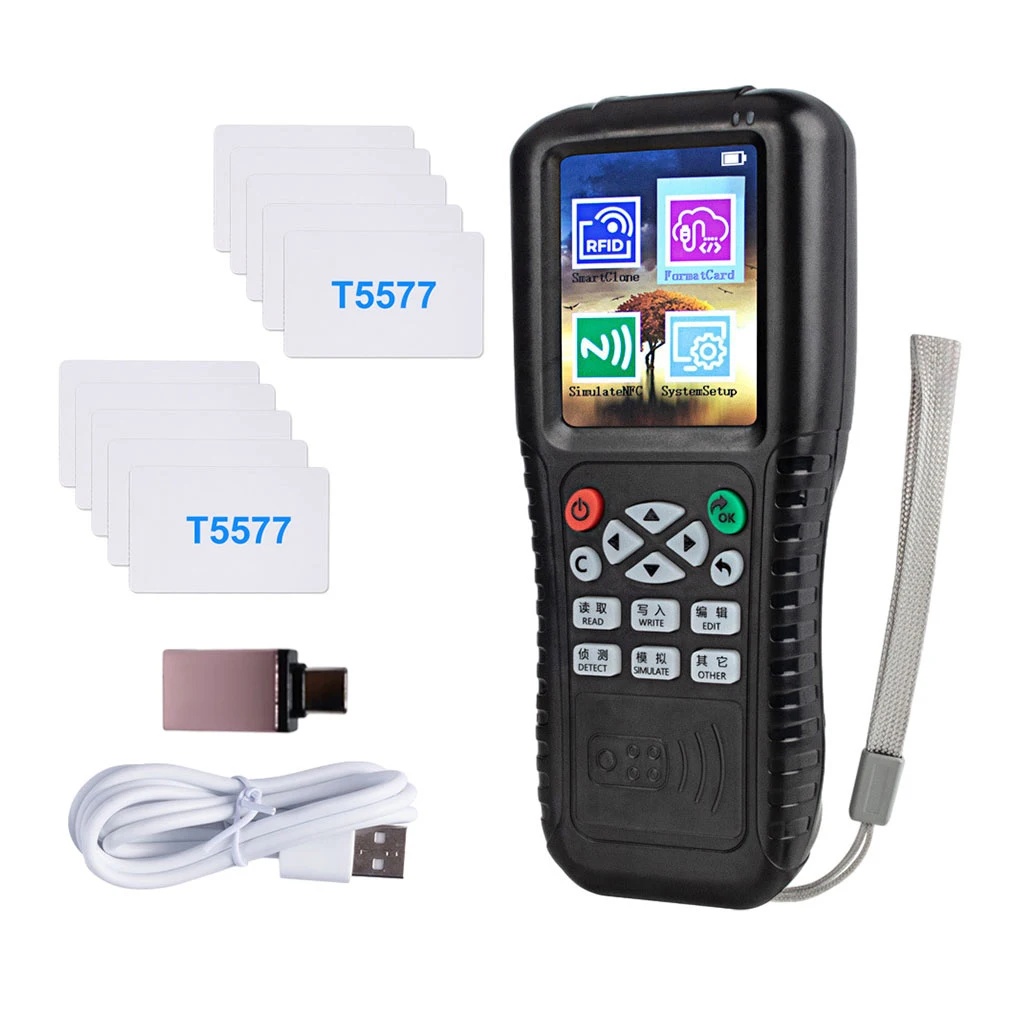 

Multi Frequencies RFID Smart Card Programmer RFID Reader Writer Duplicator with Writable Cards Free Software Smart Phone