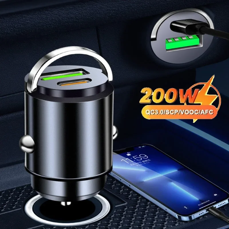 Neues 100W/200W QC3.0 PD Mini-Autoladegerät 12-24V Feuerzeug Schnellladung Auto USB Typ C Ladegerät für Xiaomi Samsung Huawei IPhone