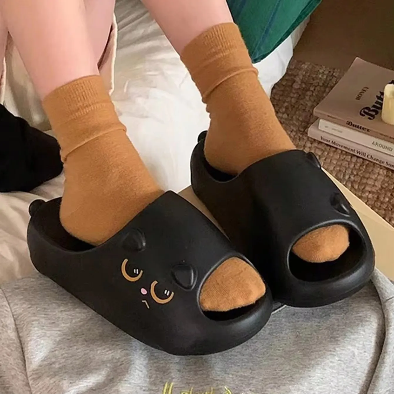 Women House BathSlippers Casual Cute Lovely Cartoon Hamburger Cat Capybara Summer Indoor Non-slip Soft Soles Comfy Home Female image 5