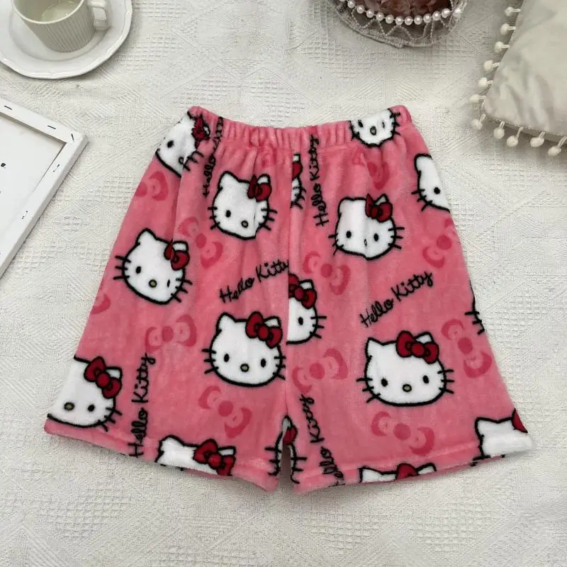 2024 New Miniso Hello Kitty Summer Athletic Shorts Pants Kawaii Y2K Flannel Ladies Winter Pajama Pants Girl Gift Women Home Pant