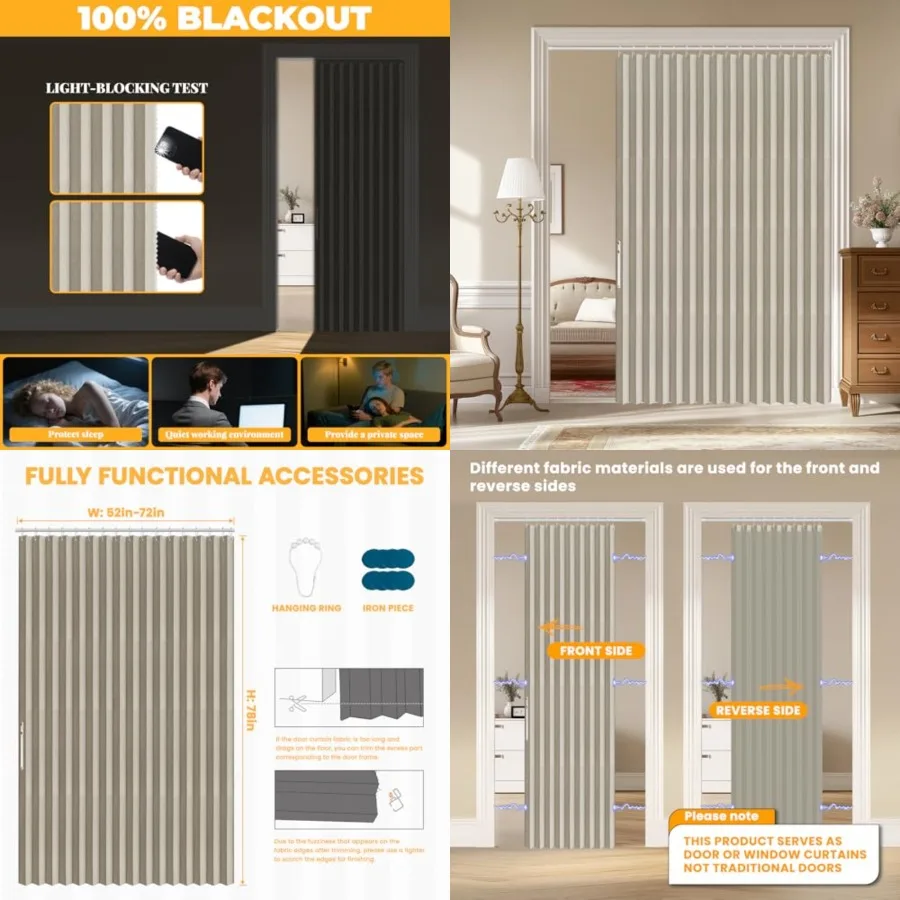 

100 out Door Curtain Accordion Door Closet Curtain Invisible Applicable Bedroom Room Living Room Doorway 72 W x 78 L 1 Panel