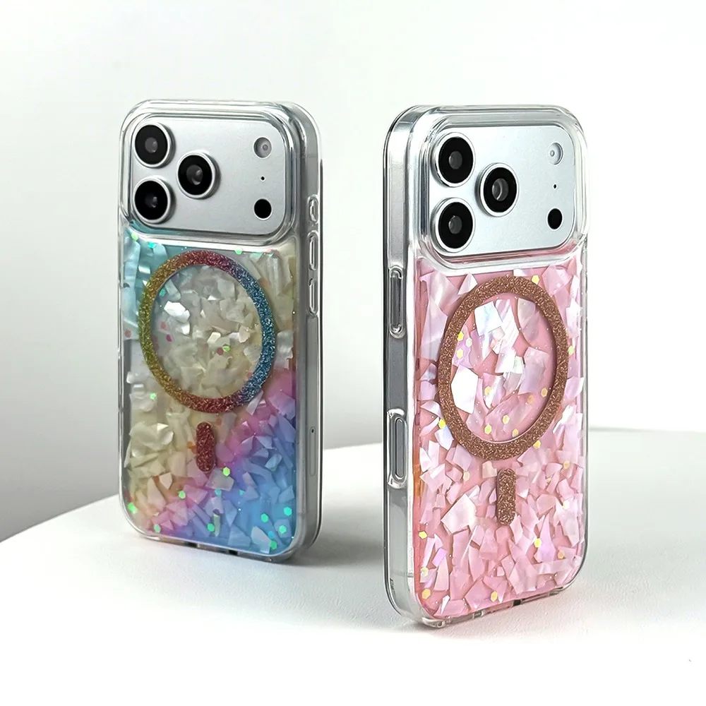 

For iPhone 17 Pro Max Case Magnetic Pink Shell Pattern Clear Soft Edge Shockproof Compatible with iPhone 16 15 14 13