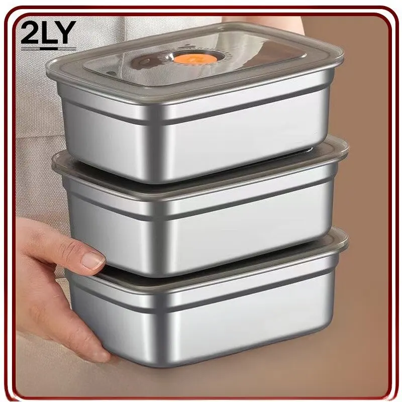 Portable Rectangular Food Grade Stainless Steel Storage Box Airtight Seal Lid Leak Proof Fridge Picnic Lunch Refrigerator Organi