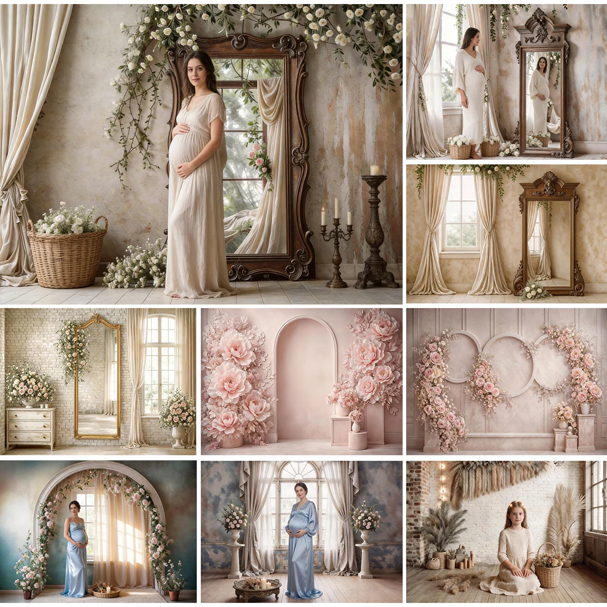 

Фон для фотосессии в богемном стиле: Цветочная арка, зеркальная композиция, фон для портретов беременных, детей и фотосессий ко Дню матери