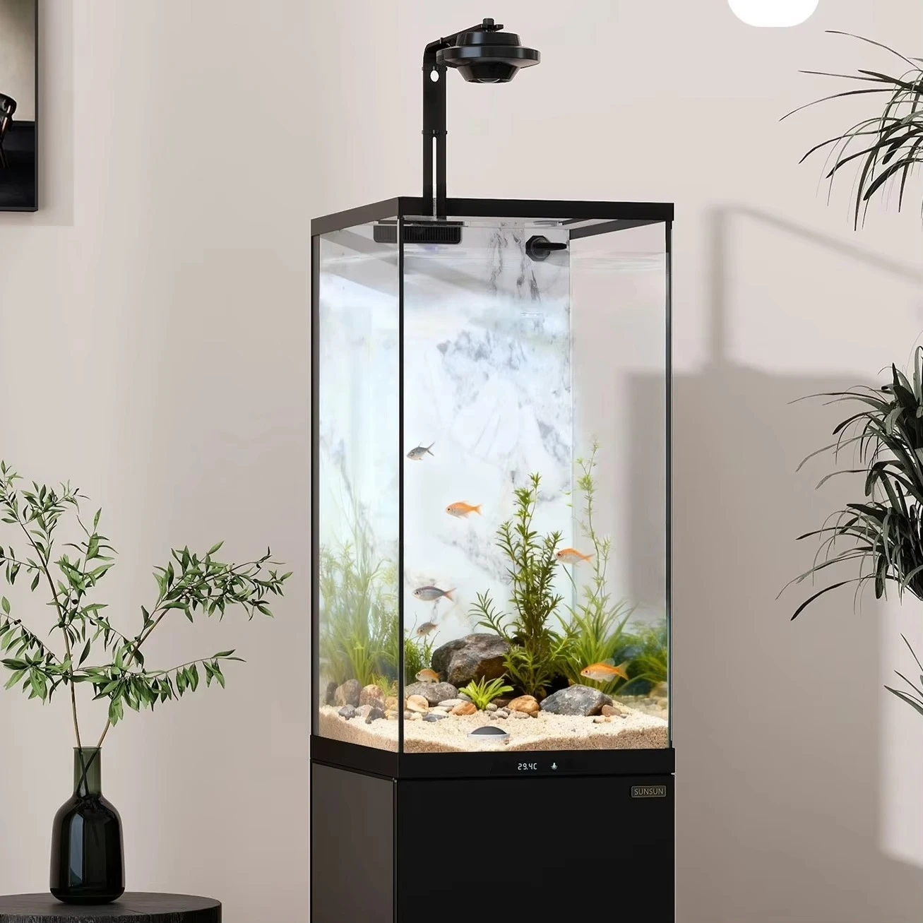 

HB-400 Square Glass Smart Vertical Fish Tank Voice Control Space-Saving Underwater Filter for Living Room Home Decoration