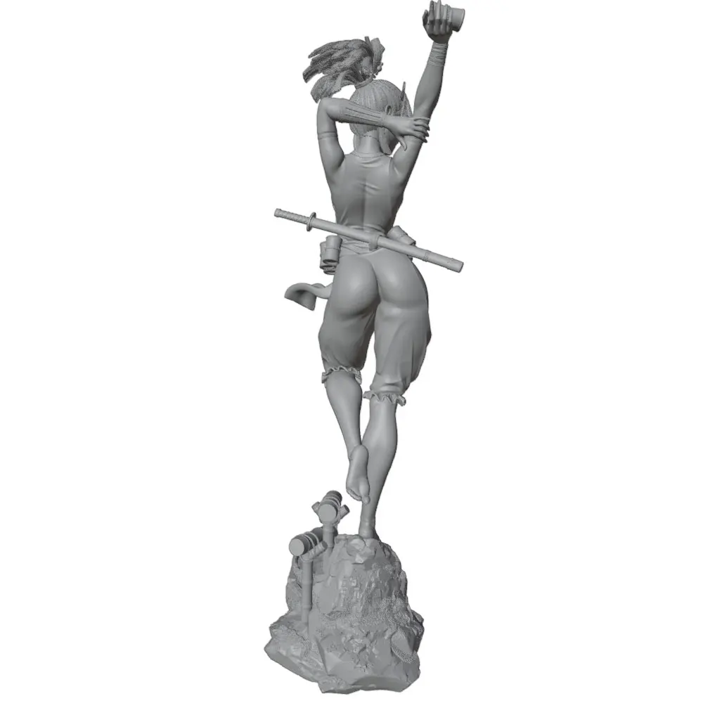 Estatua de anime gris impresa en tres dimensiones sin montar ni pintar