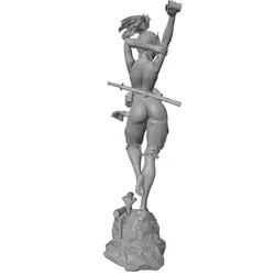Estatua de anime gris impresa en tres dimensiones sin montar ni pintar