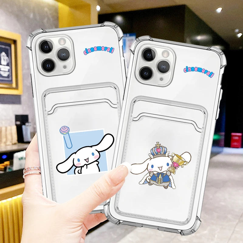 Cinnamoroll Sanrio Cartoon For iPhone 15 14 13 12 11 XS XR X 8 7 Pro Max Plus Mini Photo Card Bag Transparent Soft Phone Case