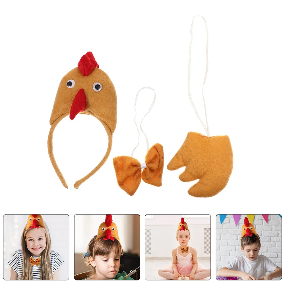 1 セットチキンコスチュームヘッドバンドボウタイテール動物コスプレセット子供大人パーティーハロウィンイースター仮装用