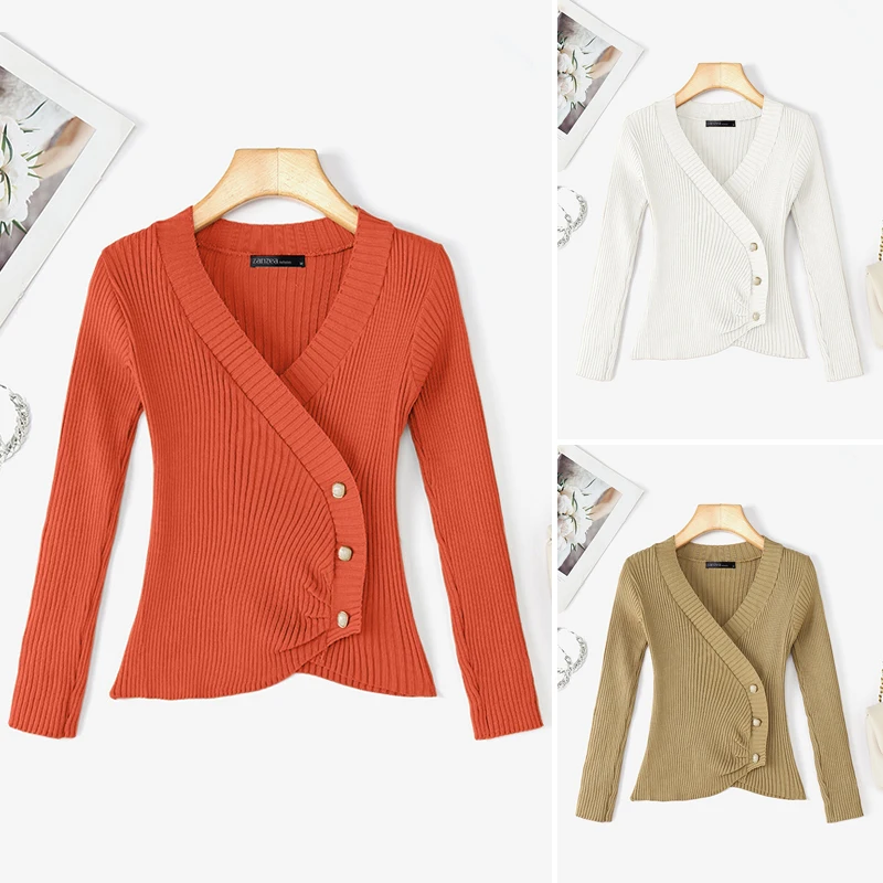 

2025 Autumn Knitted Pullover Sweaters ZANZEA Women Stylish V Neck Long Sleeve Sheath Sweater Casual Solid Color Slim Fit Jumpers