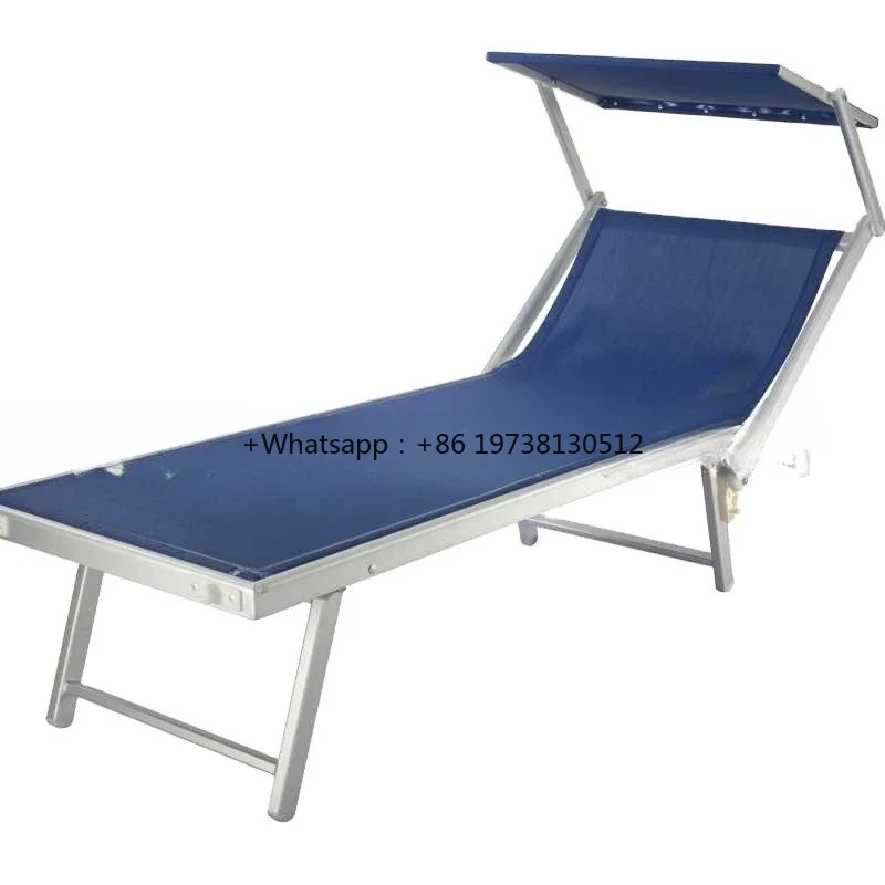 Outdoor Single Aluminum Tube Chair Sun Lounger Beach  Awning Adjustable Back Rest  Sunshade Canopy Garden Folding Bed