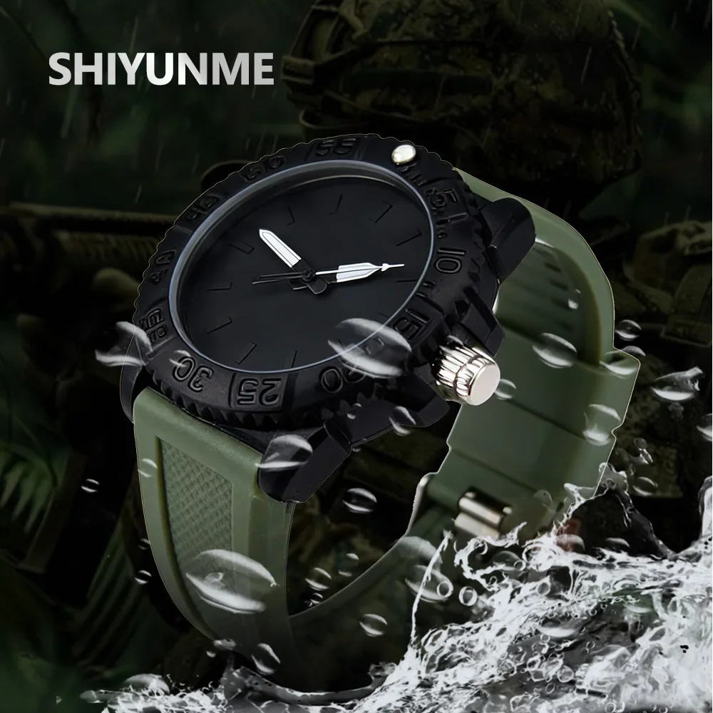 SHIYUNME New Fashion Man Quartz Watches Silicone Strap Rotatable Bezel 30m Waterproof Luminous Outdoor Sports Male Wristwatch