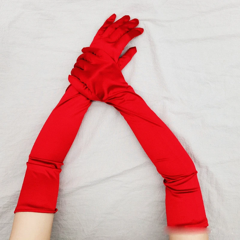 Women Gloves 55cm Long Elastic Satin Silk Gloves 1920s Retro Party Cosplay Lady Stage Marry Female Gloves SL139