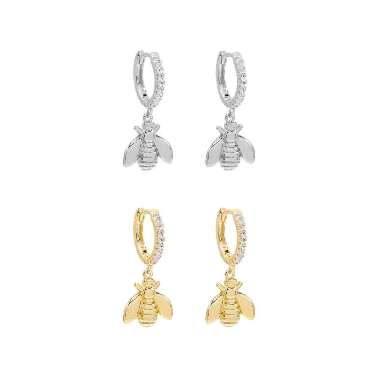 Silver Gold Color Zircon Round Bee Pendientes Hoop Earring for Women Cute Animal Huggie Ear Ring Jewelry Aretes Wholesale 2025