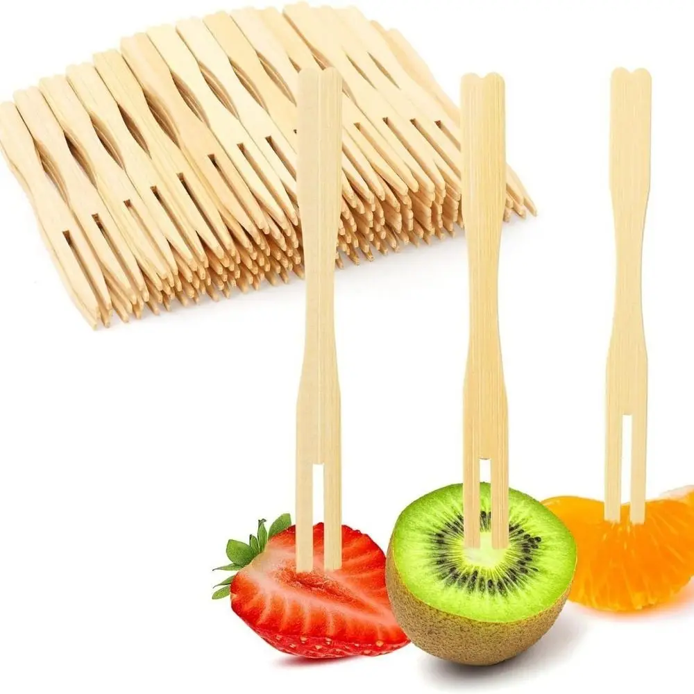 200 Pieces Practical Bamboo Disposable Fruit Fork Love Shaped Top Eco-Friendly Fruit Picks Mini Size Sushi Sticks Wedding