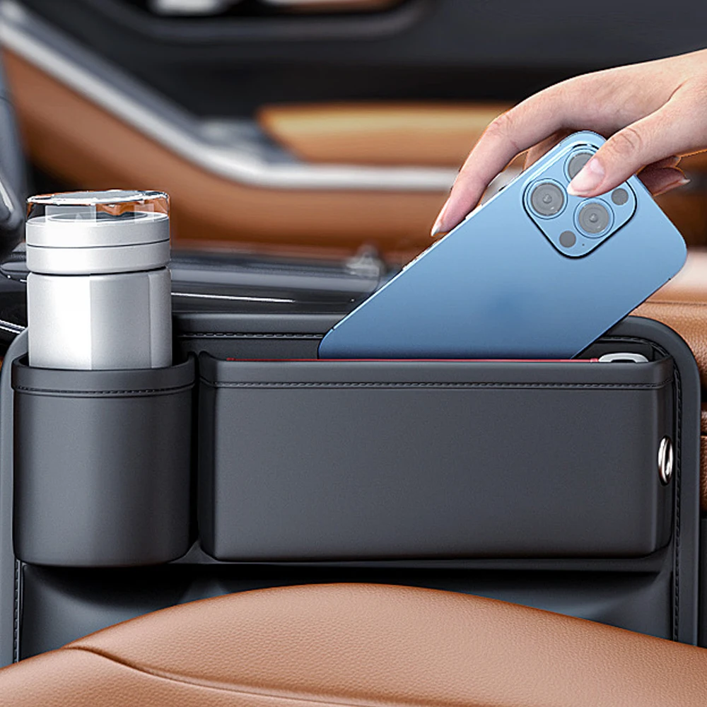 مقعد شق صندوق تخزين مقعد السيارة الفجوة المنظم الجانب صندوق تخزين محفظة مفاتيح بطاقة حامل هاتف ماستر/مساعد الطيار الجلود #6