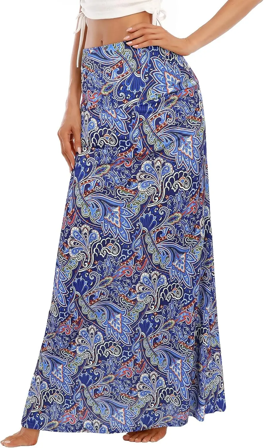 Luxy Trio Gonne lunghe da donna Abiti alla moda Gonna lunga a vita alta Gonna casual svasata elastica a fiori per ragazze