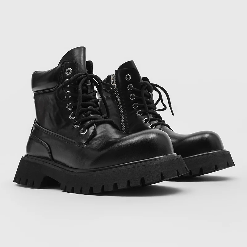 Men New British Retro High Top Motorcycle Boots Work Style Lace Up Casual Street Fashion Footwear