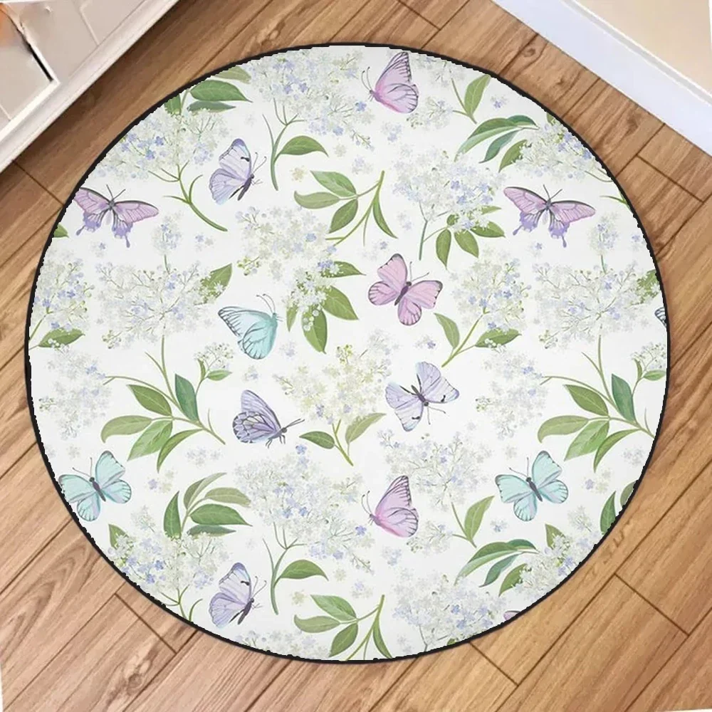 ~O~Natural Leaves & Floral Round Rug – Non-Slip Home Decor Mat for Living Room, Bedroom & Entryway