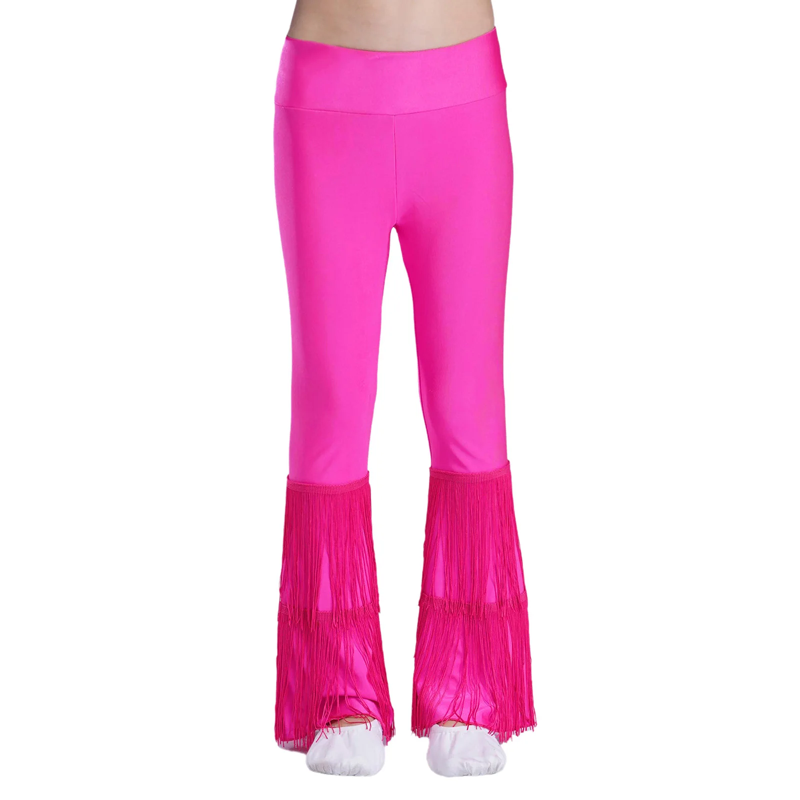 Girls Latin Dance Costume Tassel Bell Bottom Latin Jazz Pants Salsa Show Modern Fringe Flared Trousers Dance Performance Outfit