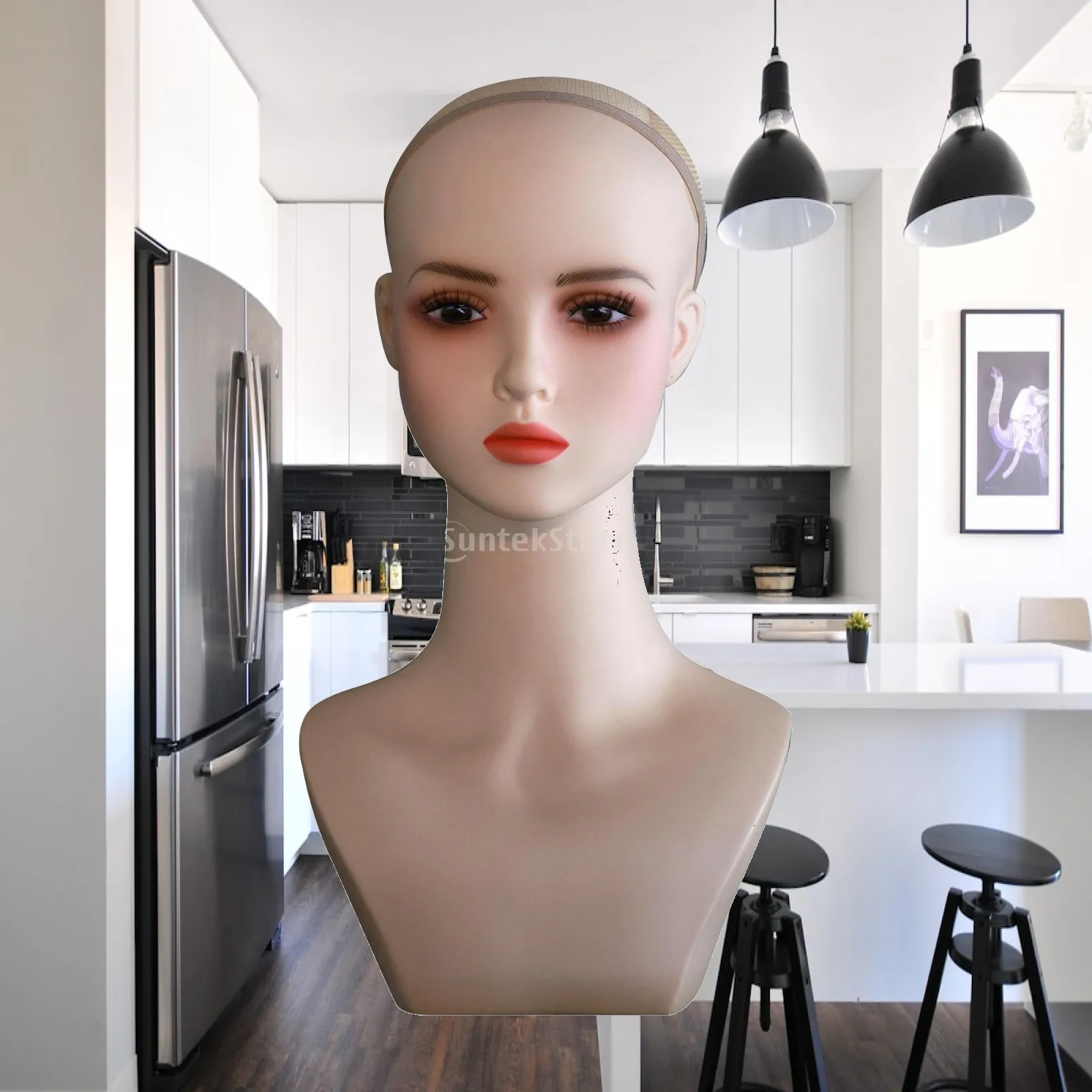 Female Mannequin Head and Bust Smooth Surface PVC Mannequin Head Bust Versatile for Boutique Owners, Jewelry Merchandisers,
