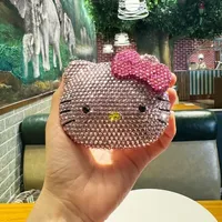 2024 New Hello Kitty Shiny Sticking Diamond Makeup Mirror Cartoon Lovely Mini Mirrors And Combs Combination Portable Trendy Gift