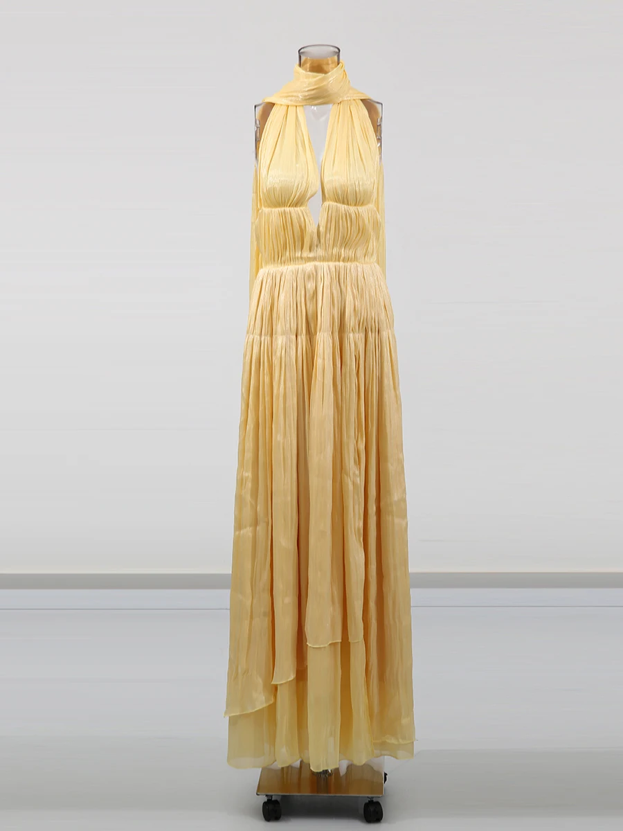 VGH Abiti da sera solidi dimagranti sexy per le donne Scollo a V profondo senza maniche Abito con temperamento alto Wiast Stile moda femminile Nuovo