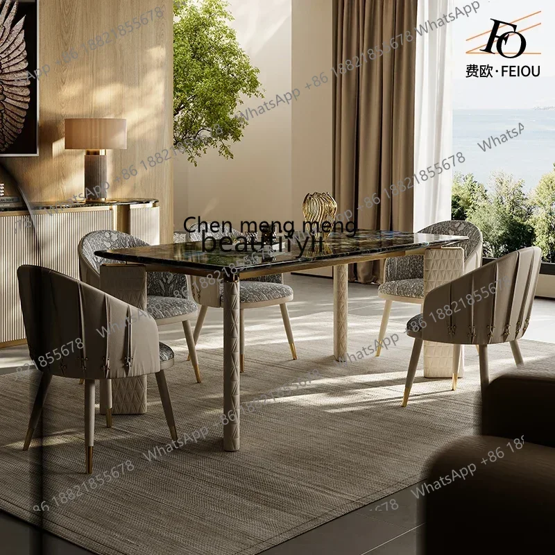 

32Light luxury dining table and chair combination table premium Italian marble square round dining table