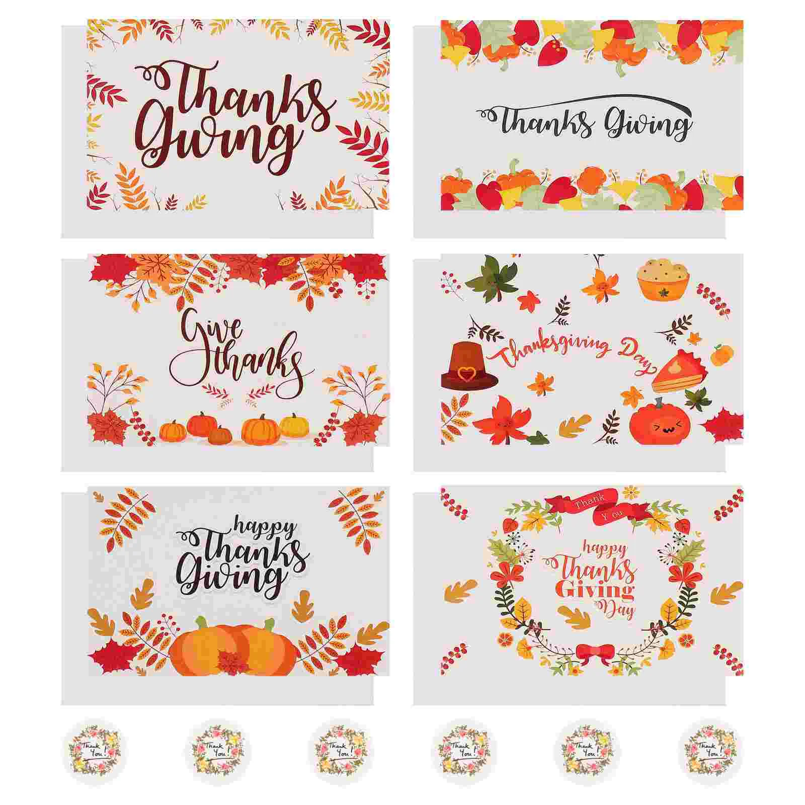 12 Pcs Thanksgiving Greeting Card Blank Cards with Envelopes Blessing Message Postcards Autumn