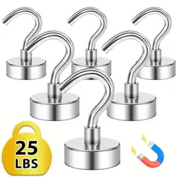 6 strong magnetic hooks, 25 pound strong neodymium iron boron magnetic hooks, suitable for refrigerators, homes, kitchens, indus