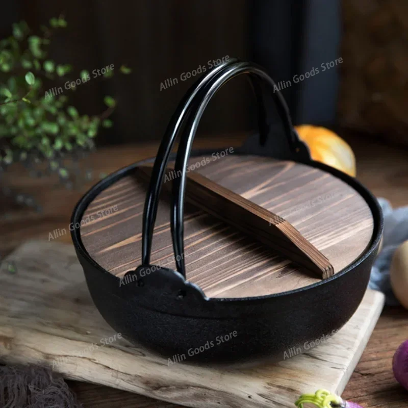 Versatile Japanese Cast Iron Pot for Frying Braising and Boiling for Sukiyaki and Shabu-Shabu Stove pot lifting beam pot