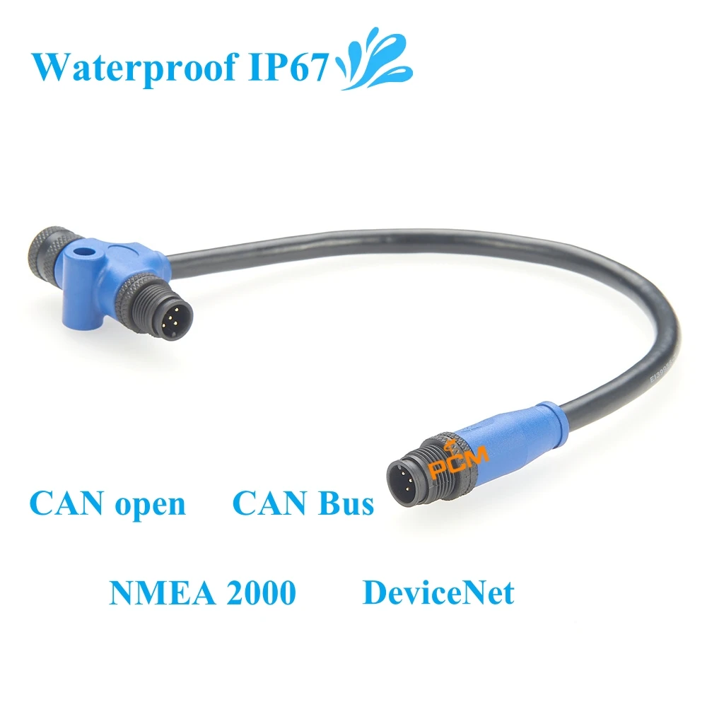 Ethernet M12 A-code 5 Pin Plug CAN Waterproof T Connector Splitter Drop Cable for PROFIBUS CANBus CANopen RS485 network Sensor