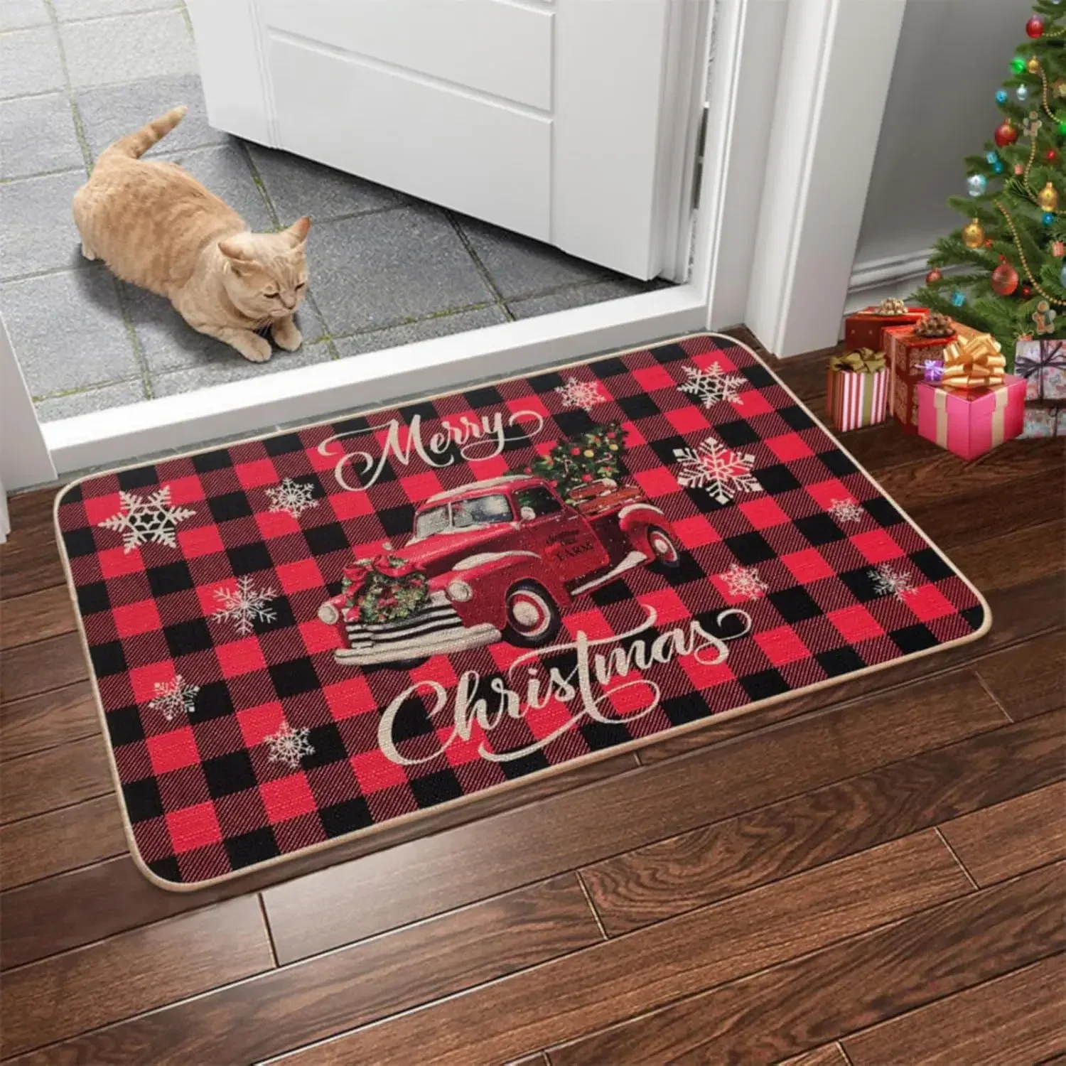 VIKAMA1PC Christmas Carpet Hallway Bedroom Crystal Velvet Floor Mat Entry Door Soil-Resistant Wear Resistant Foot Mat Home Decor