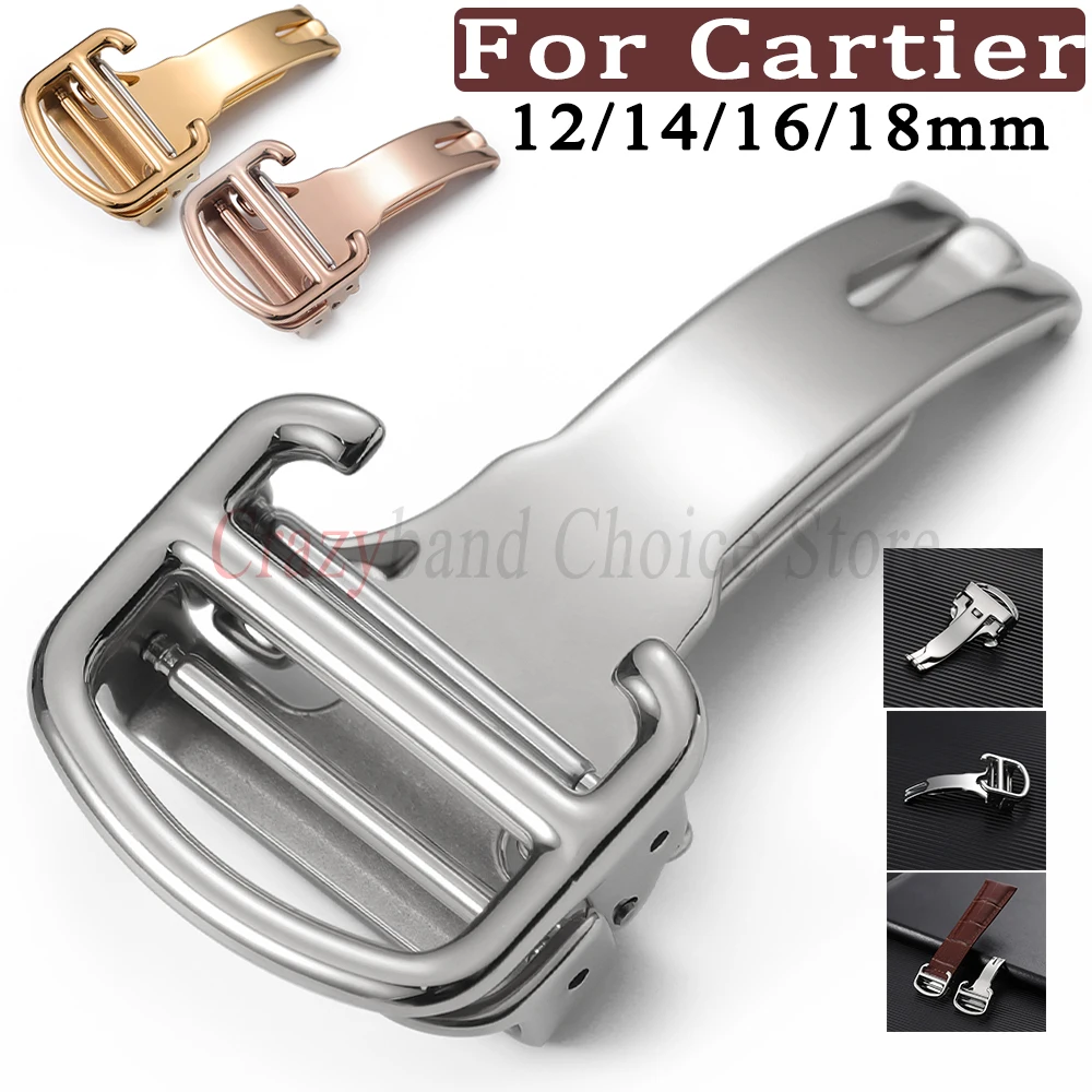 12/14mm 16mm 18mm Edelstahl-Uhrenschließe für Cartier Blue Balloon Serie für Lederarmbänder Faltschließe mit Werkzeug