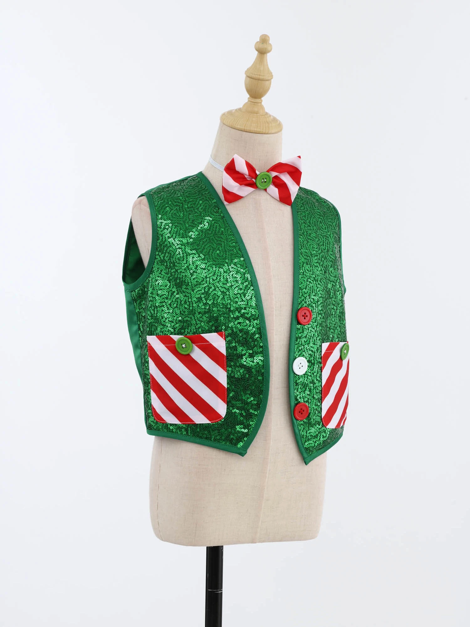 الأولاد عيد الميلاد الترتر سانتا قزم سترة عيد الميلاد مخطط صدرية سترة مع ربطة العنق اللاتينية الجاز ديسكو ملابس رقص فستان السنة الجديدة