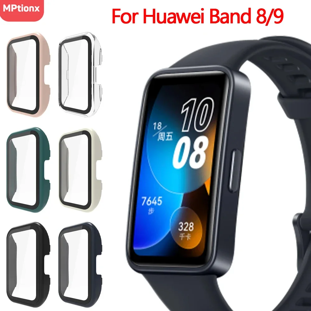 

Glass+Case for Huawei Band 8 9 PC Hard All-around Bumper Protective Cover+Screen Protector for Huawei band 9 8 Accessories