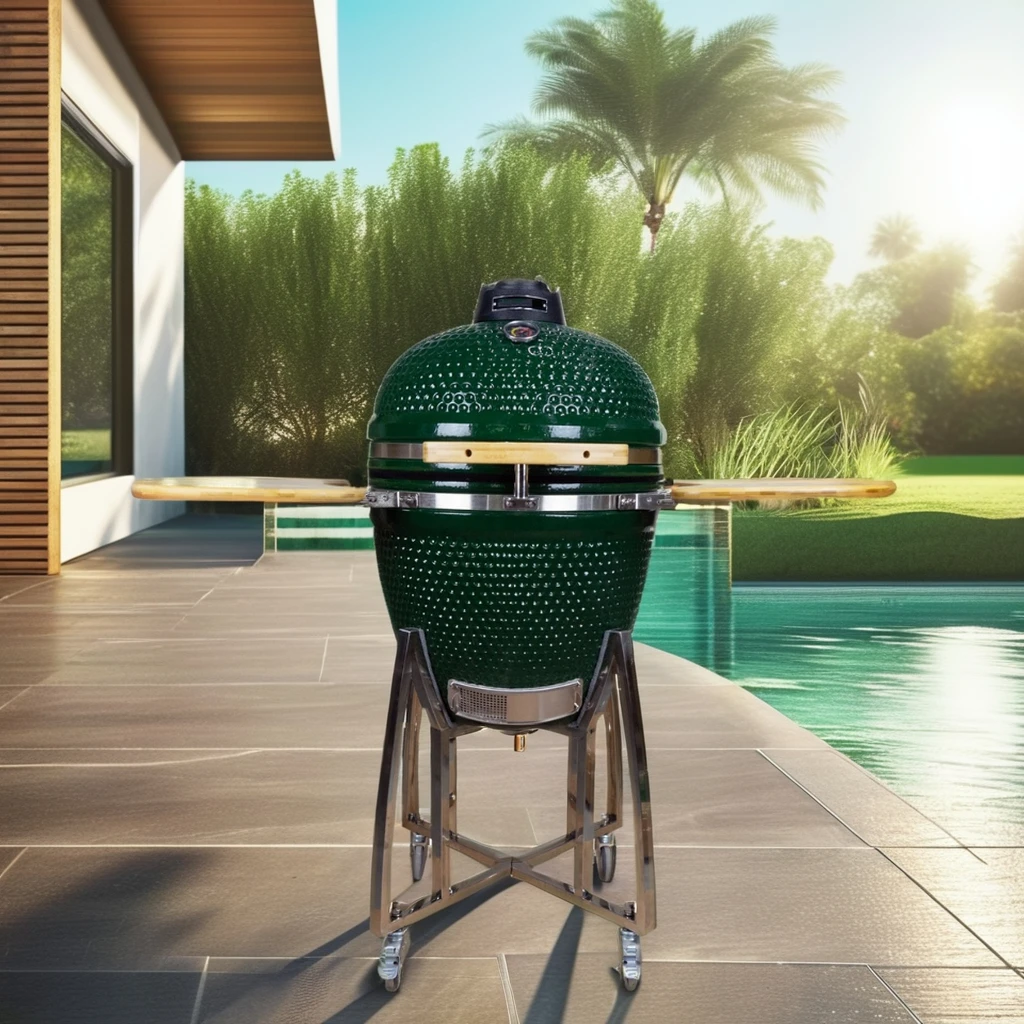 Auplex XL 21-Inch Green Ceramic Egg Kamado Joe Portable Mini Smoker BBQ Grill Garden Outdoor Camping Pizza Charcoal-Fueled Steel