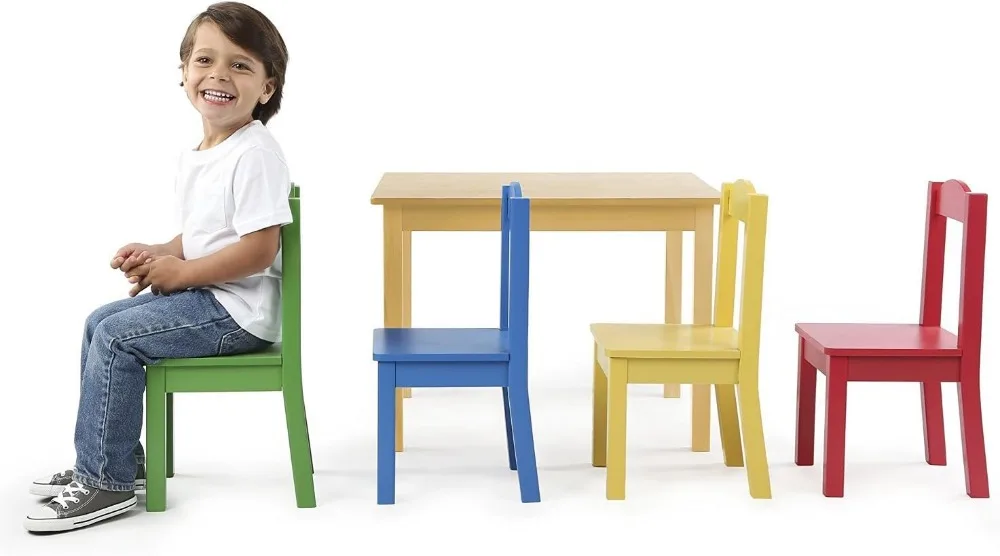 Kids Wooden Table and 4 Chairs Set for Toddlers - Durable Activity Table for Arts, Crafts, and Snacks