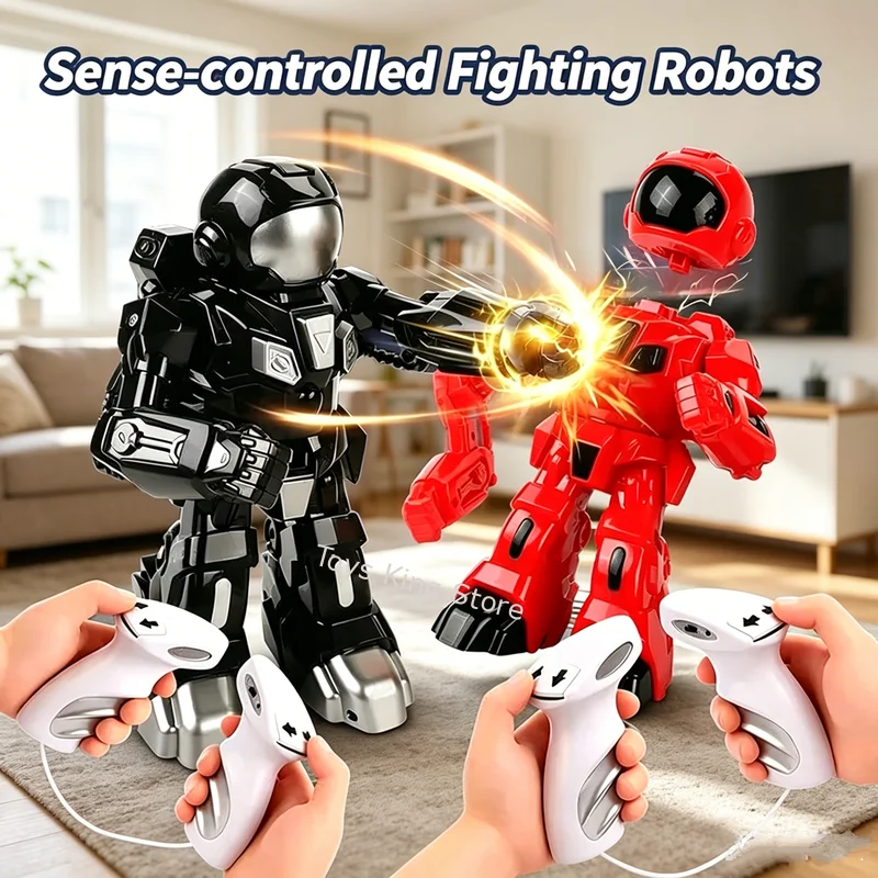 

2.4G RC Battle Boxing Robot With Sound Kids Toys Body Sense Remote Control Two Person Competitive Game Fighting Robot Boy Gifts