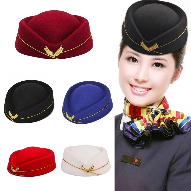 Beret Hat Caps Airline Stewardess Flight Attendant Vintage Looking Hat Uniform Stewardess Pillbox Hat Teardrop Dropshipping