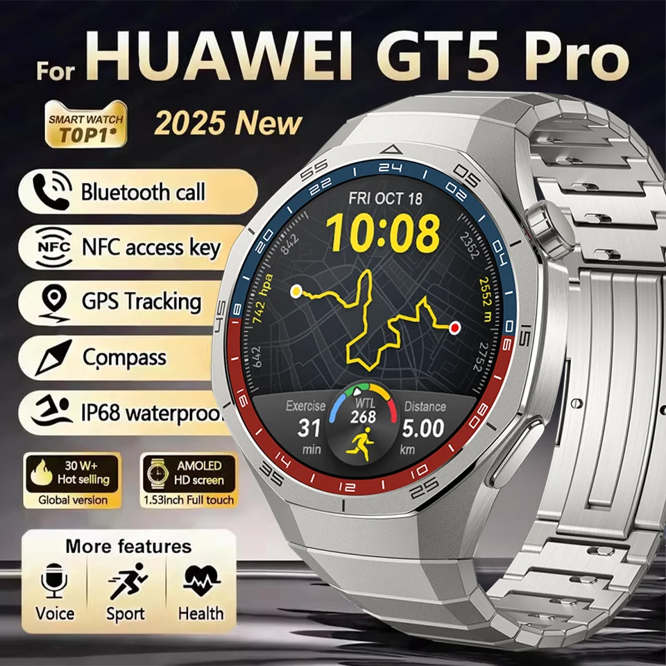 

Новые GT5 PRO Смарт-часы Мужские Часы SK40 AMOLED Экран Bluetooth Вызов GPS Траектория NFC Сердечный ритм Компас SmartWatch Для Huawei