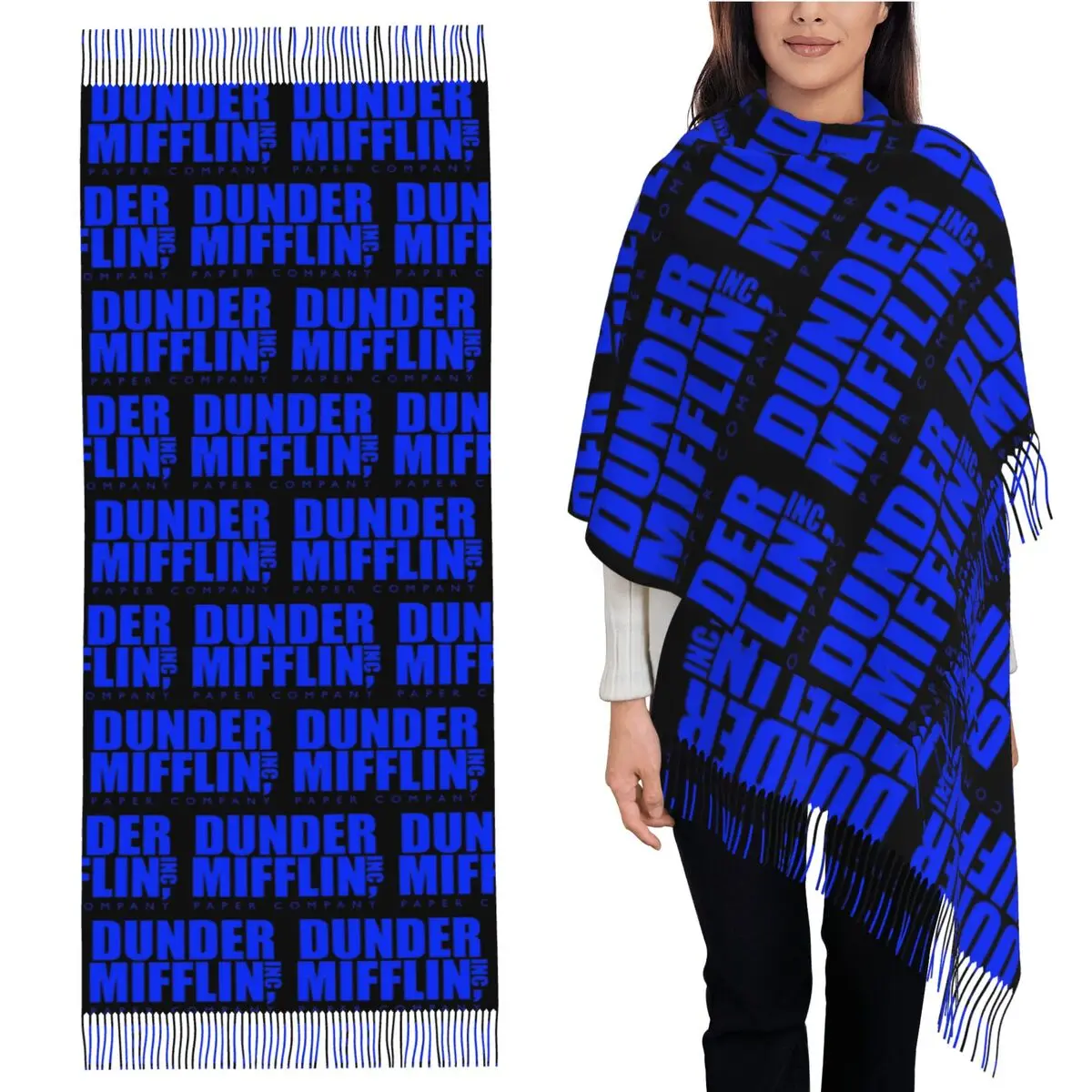 

Dunder Mifflin Logo Scarf Tassel Scarves Women Soft Warm Shawls and Wraps Long Fall Winter Shawl Wrap