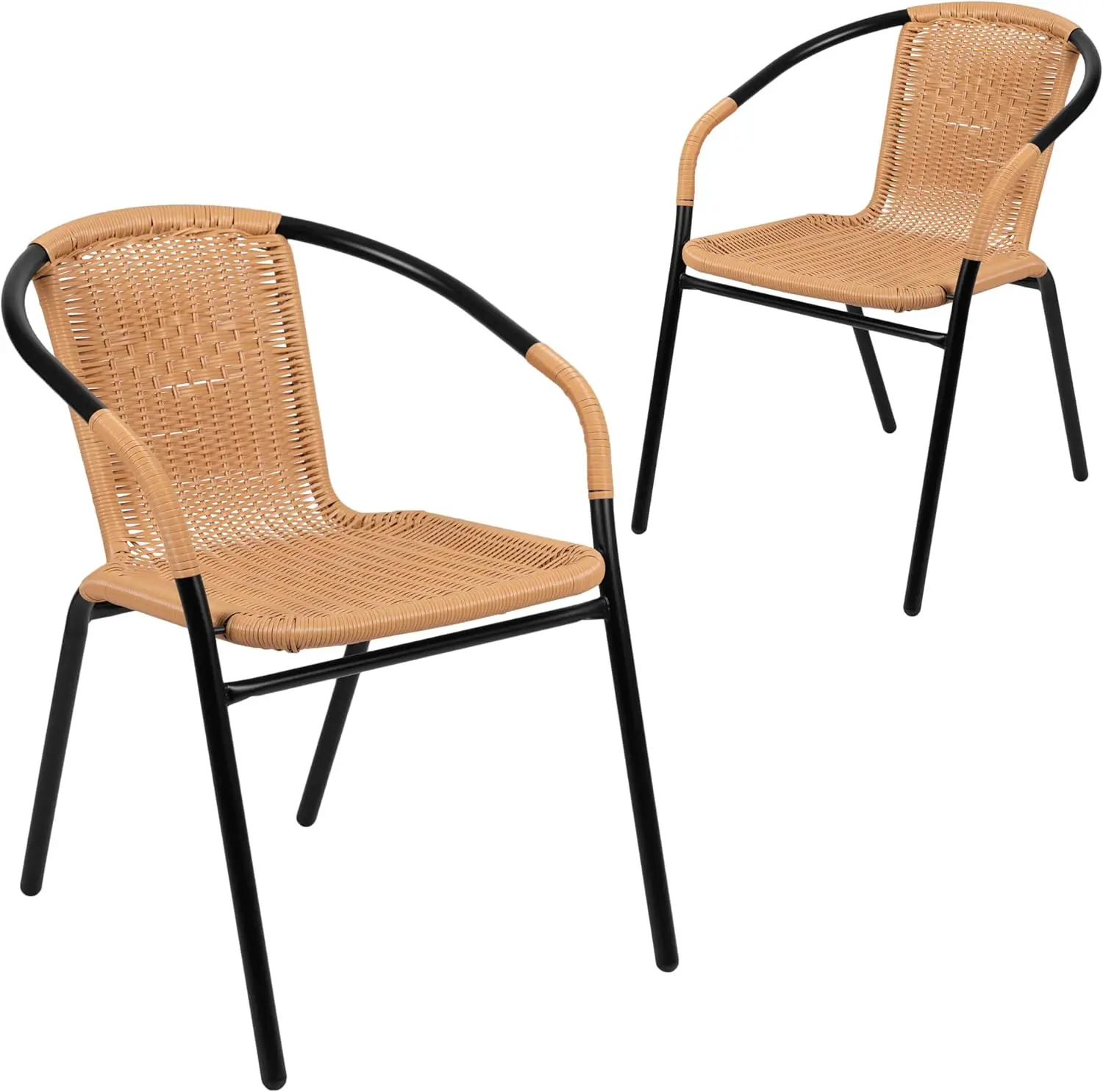 

2 Pack Rattan Stack Chair for Indoor Outdoor Patio Restaurant, Beige